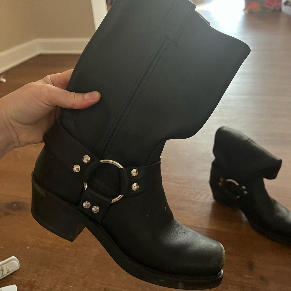 Frye Black Leather Moto Boots - Picture 4 of 7
